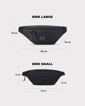 Johnny Urban Bauchtasche 'Erik Large' mit 38x16x10 cm und kleinere 'Erik Small' mit 32x12x8 cm, beide schwarz