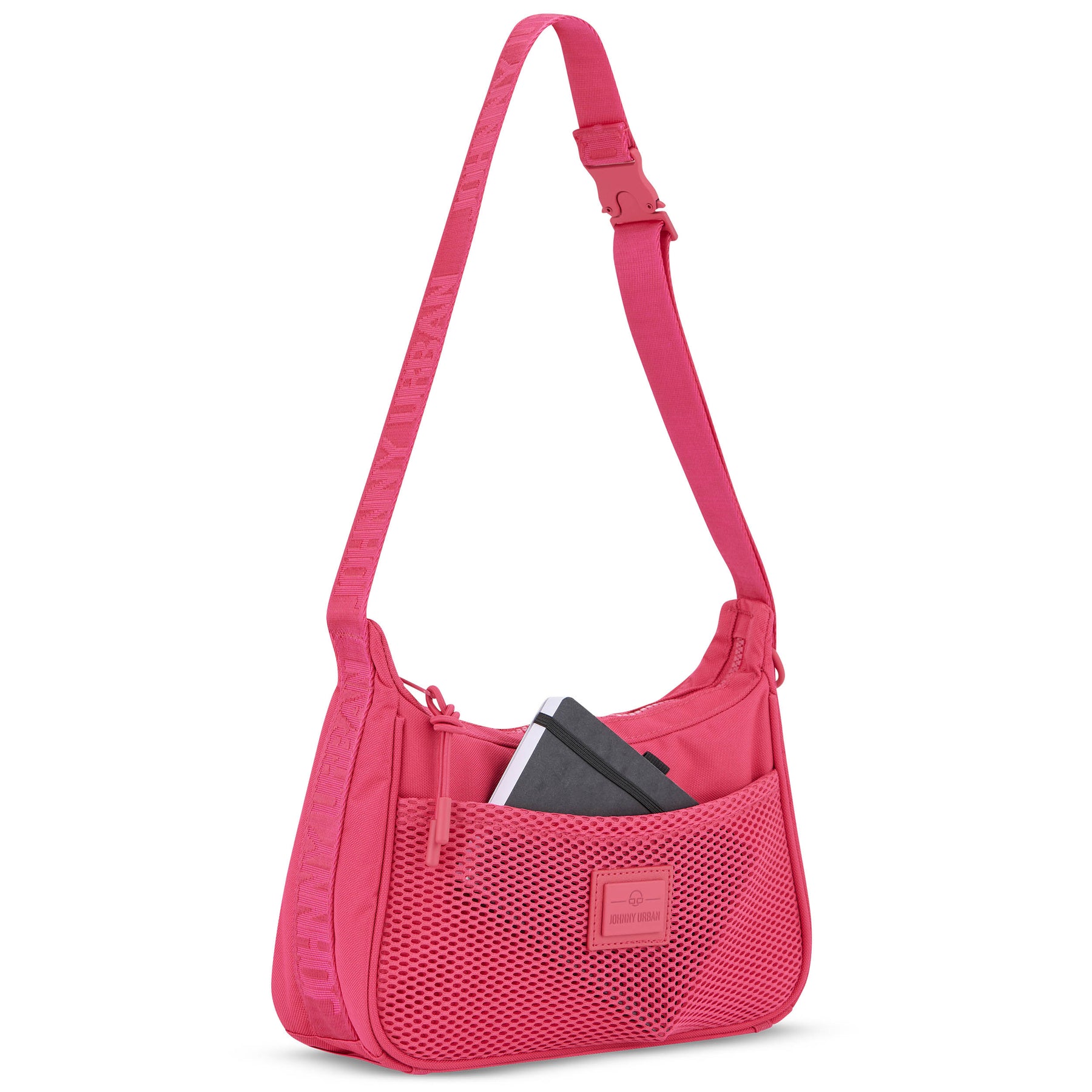 Rosa Handtasche 'Maddy' von Johnny Urban mit Netzaußentasche und verstellbarem Schulterriemen