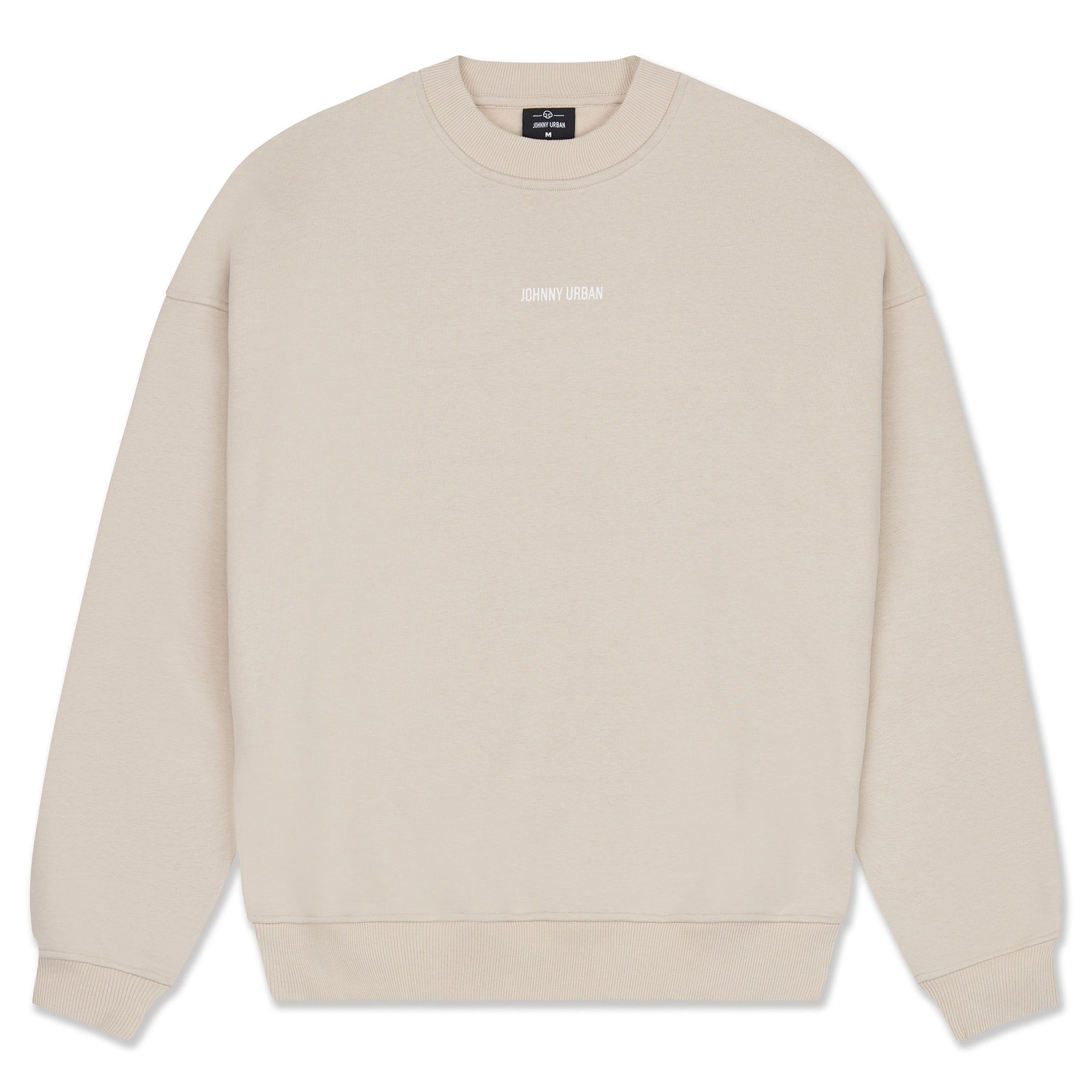 Beiges oversized Sweatshirt von Johnny Urban mit kleinem, weißem 'Johnny Urban' Print auf der Brust