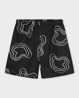 Schwarze Herrenshorts 'Spencer' mit elastischem Bund und weißem abstraktem Linienmuster