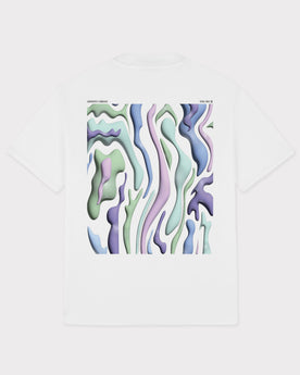 Weißes Oversize-T-Shirt Sammy Lava mit abstraktem, pastellfarbenem Backprint in Grün, Blau, Lila