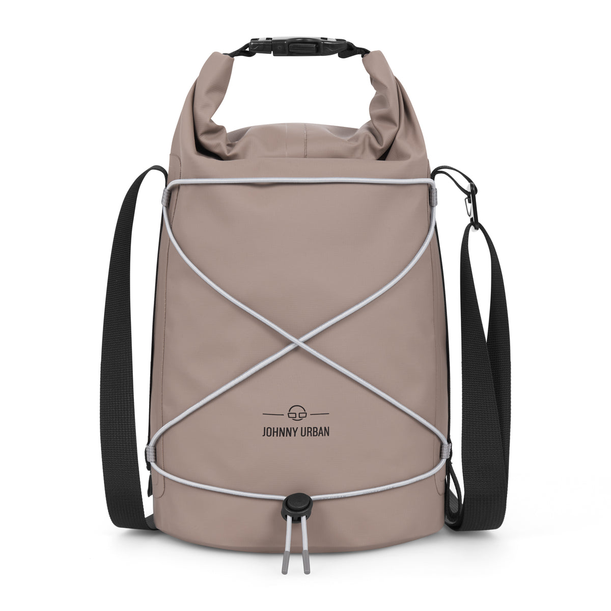 Beige wasserdichte Dry Bag 'Theo' von Johnny Urban mit verstellbarem schwarzen Schultergurt und elastischem Frontband