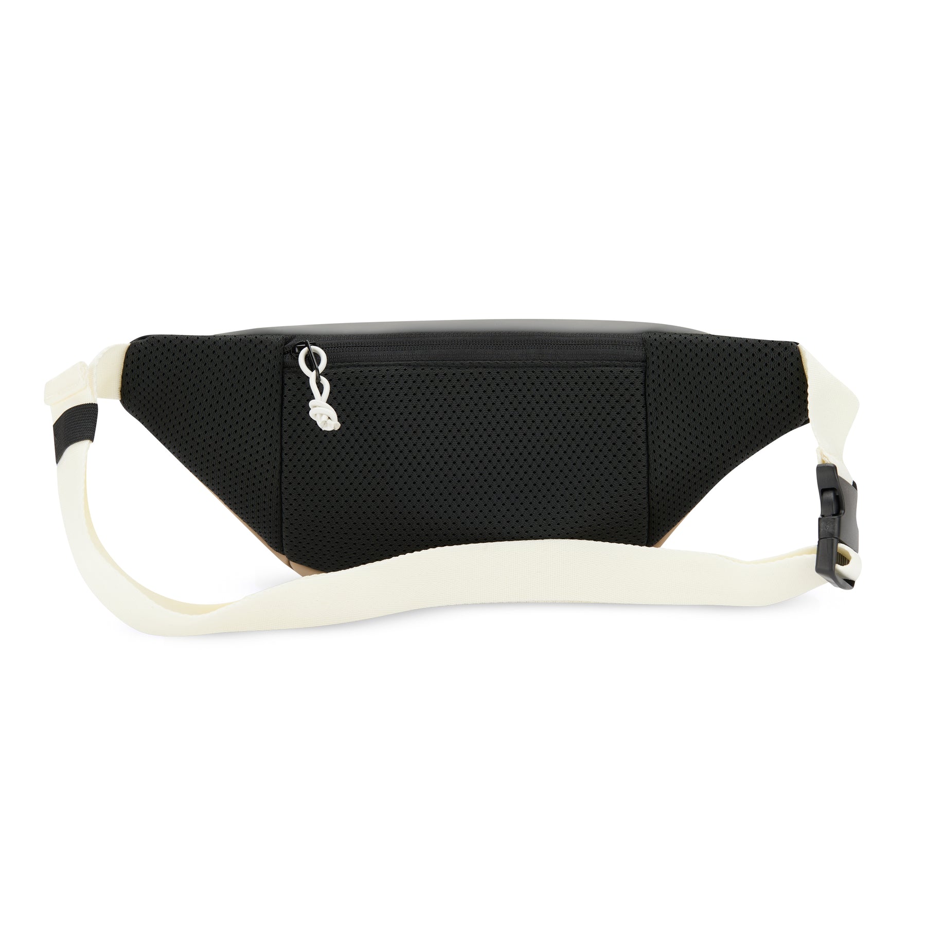 Bauchtasche Riley in Beige und Grau mit Netzstreifen und weißem verstellbarem Schultergurt