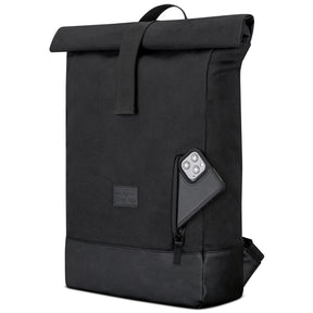 Johnny Urban Rolltop Rucksack 'Adam Large' in Schwarz aus Canvas und Leder mit seitlicher Reißverschlusstasche