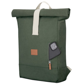 Johnny Urban Rolltop Rucksack 'Adam Large' aus grünem Canvas mit praktischem Reißverschlussfach und heller Trageschlaufe