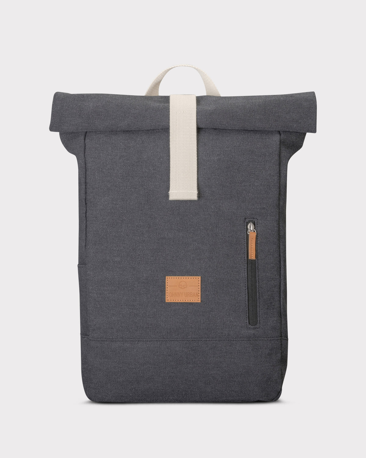 Rolltop Rucksack Adam Large von Johnny Urban in anthrazit Canvas mit Fronttasche und beigem Riemen