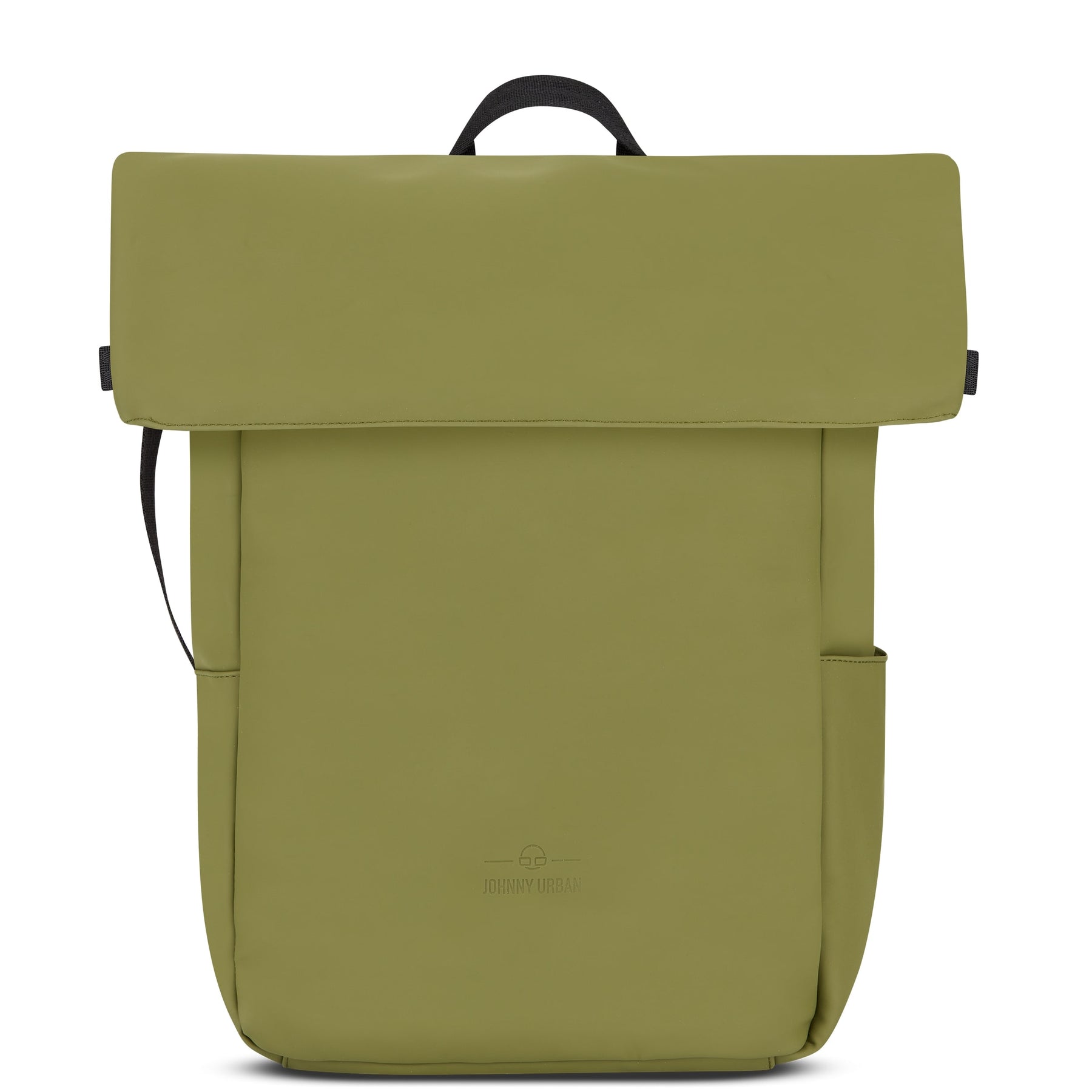 Johnny Urban Rolltop Rucksack Henry in Olivgrün aus glattem Material mit seitlicher Tasche und schwarzem Tragegriff