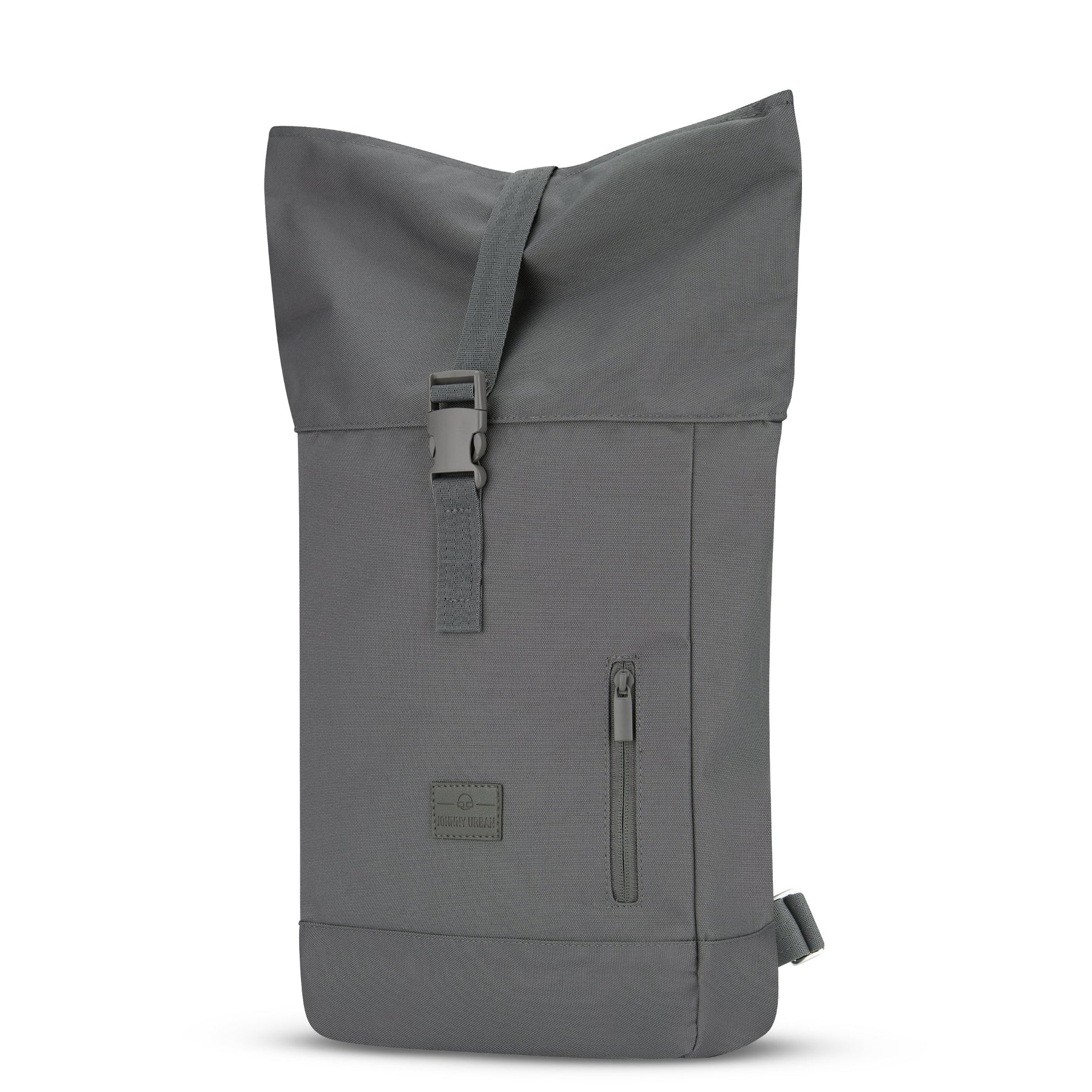 Johnny Urban Rolltop Rucksack 'Robin Small' in grauem, wasserabweisendem Material mit verstellbarem Verschluss und vorderer Reißverschlusstasche