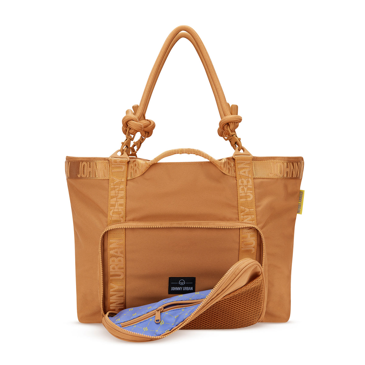 Shopper Tasche 'Cassie' von Johnny Urban in karamellbraun mit doppelten Henkeln und Reißverschlussfach vorne