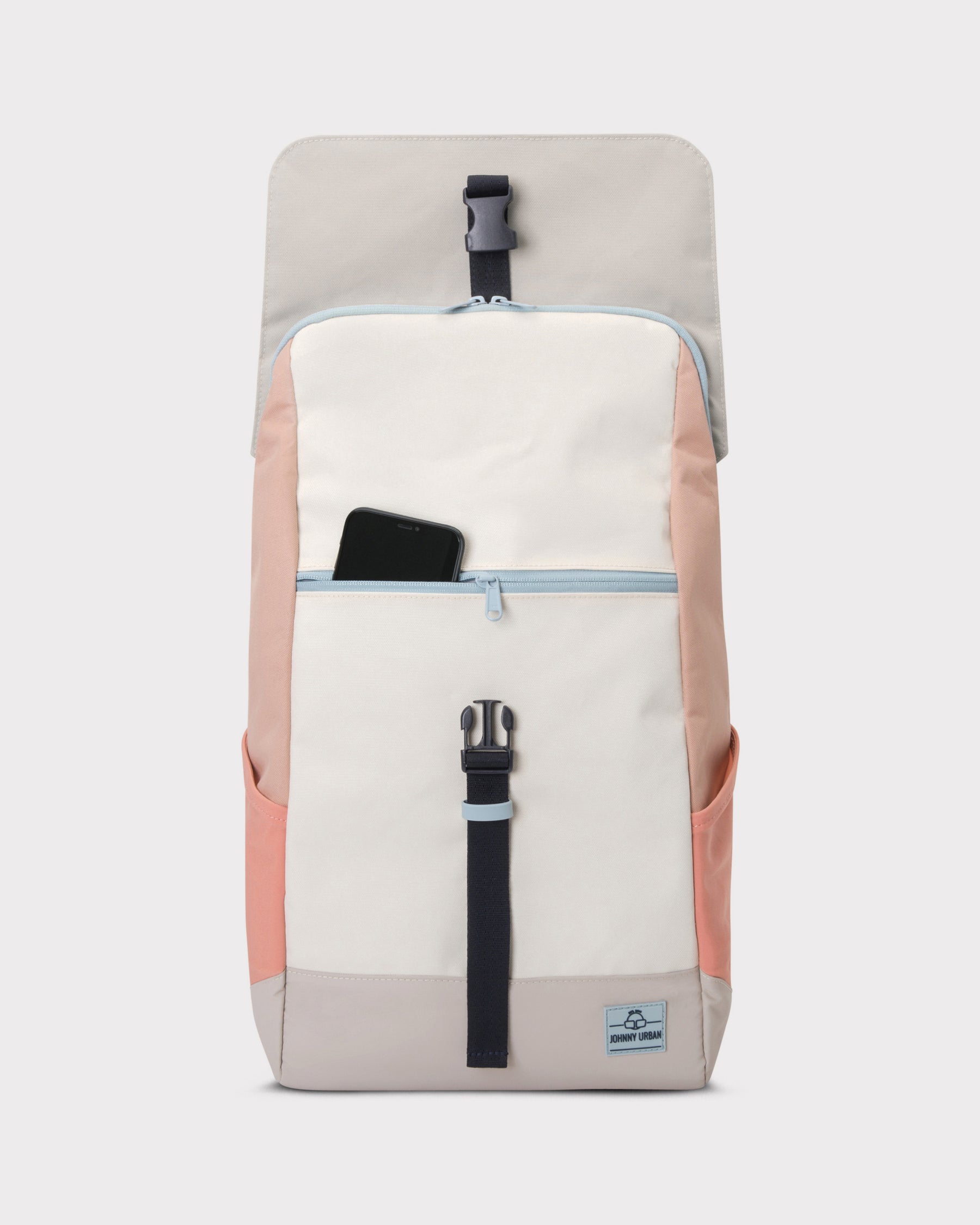 Johnny Urban Rucksack 'Mika' in Beige und Rosa mit schwarzem Verschluss und seitlichen Taschen